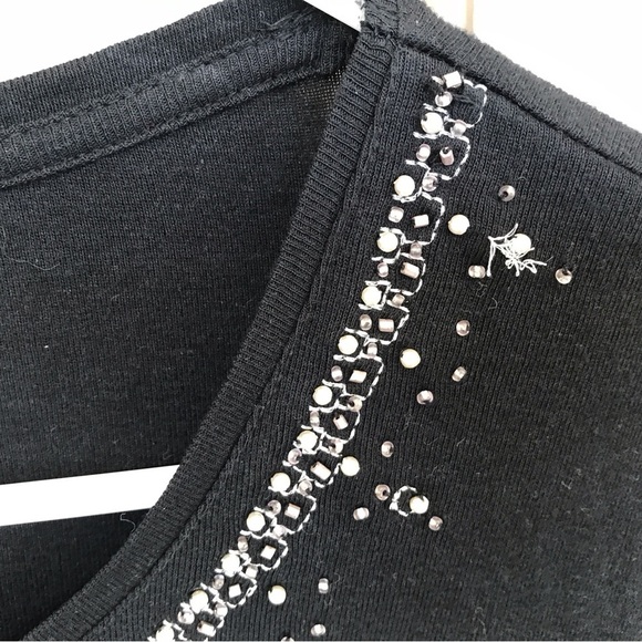 Croft & Barrow Tee Shirt Round Neck Blk SzL Beaded Neckline 3/4 Sleeves Nice - Picture 5 of 7